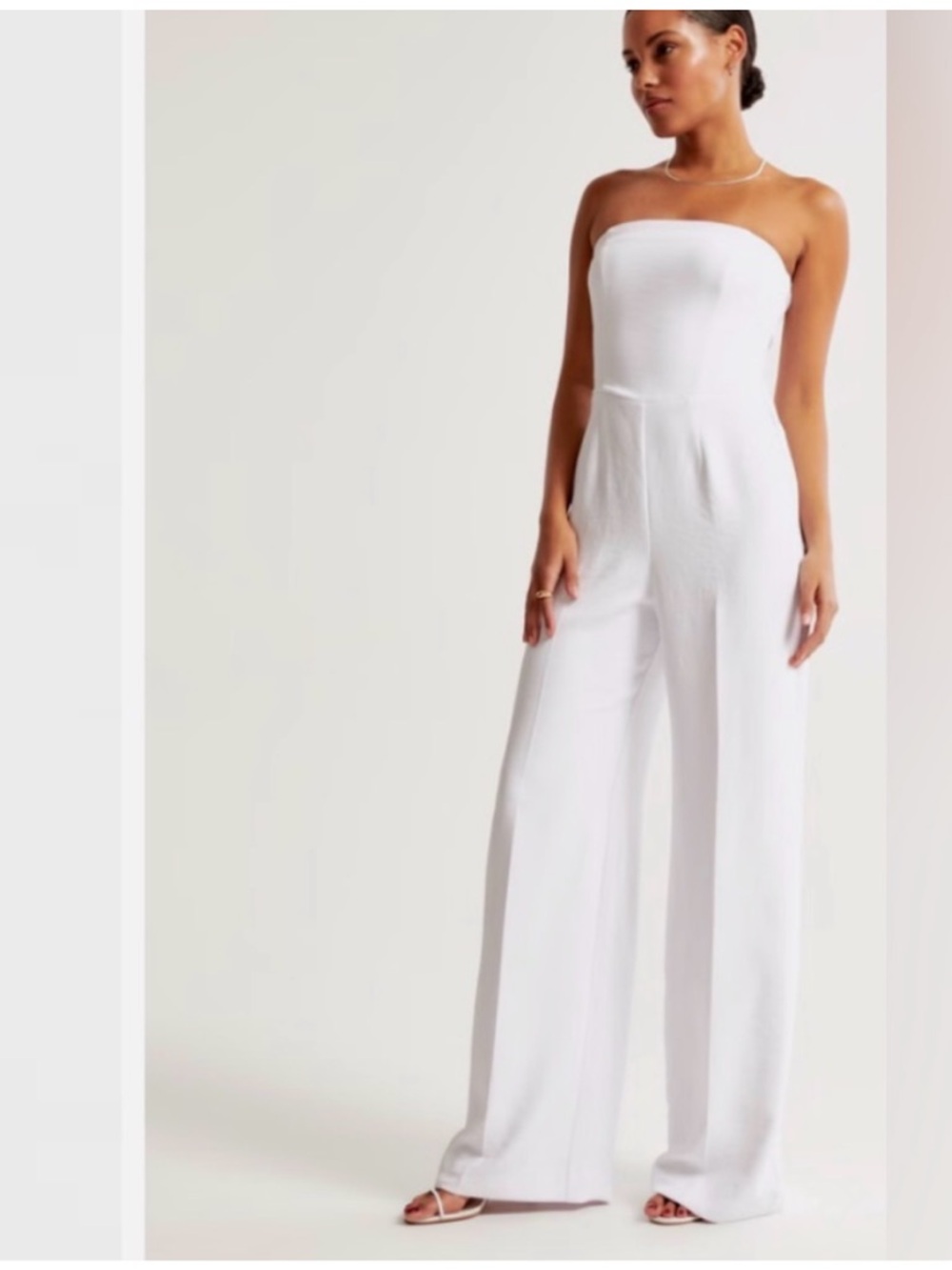 Abercrombie & Fitch White Strapless Premium Crepe Wide-Leg Jumpsuit